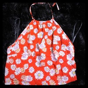 Red flower crop top